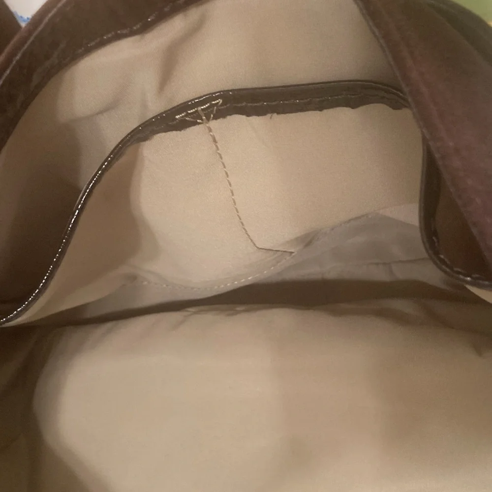 Cole Haan Brown Suede Crossbody
Messenger Bag Purse Patent
Accent Dbl Handle - Picture 9 of 9